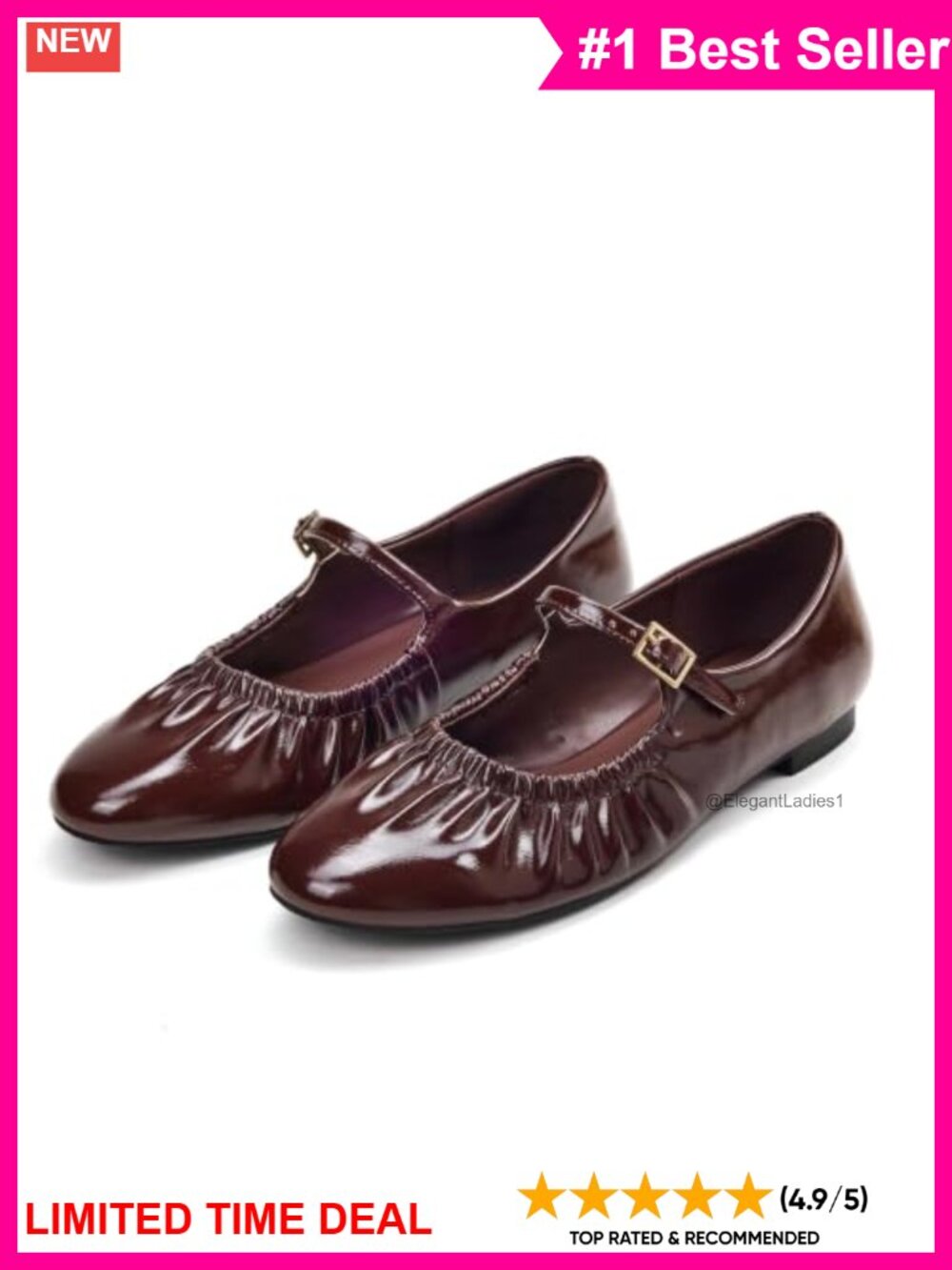 Ruched Mary Jane Ballet Flats Faux Leather Comfortable Slip On Shoes